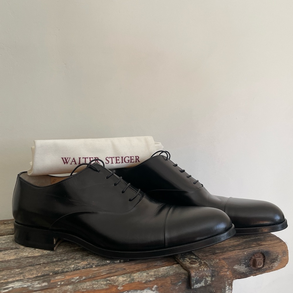 Vintage near deadstock cap toe Walter Steiger size 10 Oxford tuxedo dress shoes